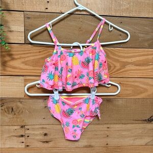 Betsey Johnson Tropical Pink Kids Swim reversible Set size 7/8 girls